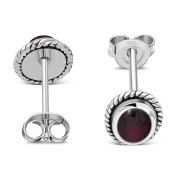 Large Oval Garnet Stud Silver Earrings, e336